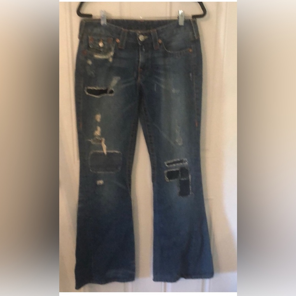 True Religion Joey Patchwork Flare Leg Boho Festival Jeans
